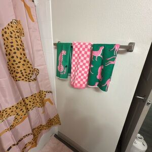 Green and Pink Animal Print Towels
